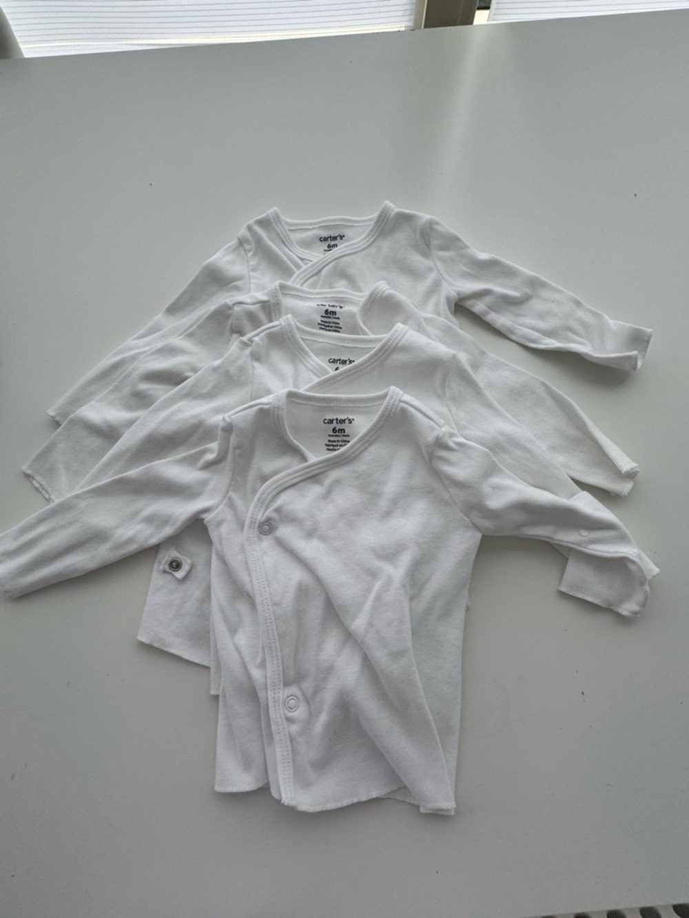 6M Carter's White Long-Sleeve Side-Snap Tops - Set
